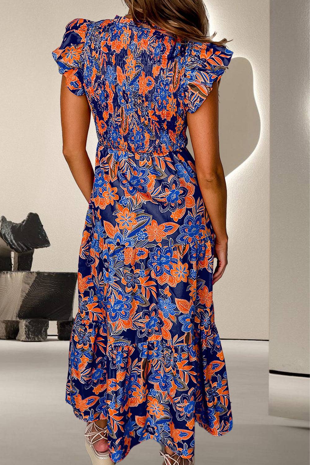 Ruffled Printed Cap Sleeve Dress - Siennasass