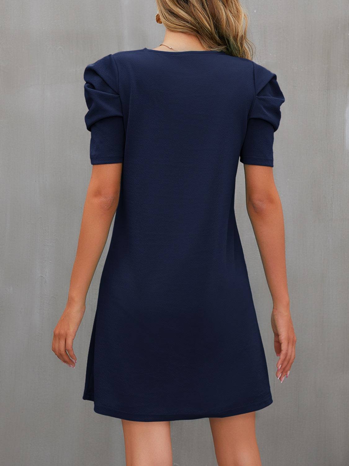 Round Neck Puff Sleeve Mini Dress - Siennasass