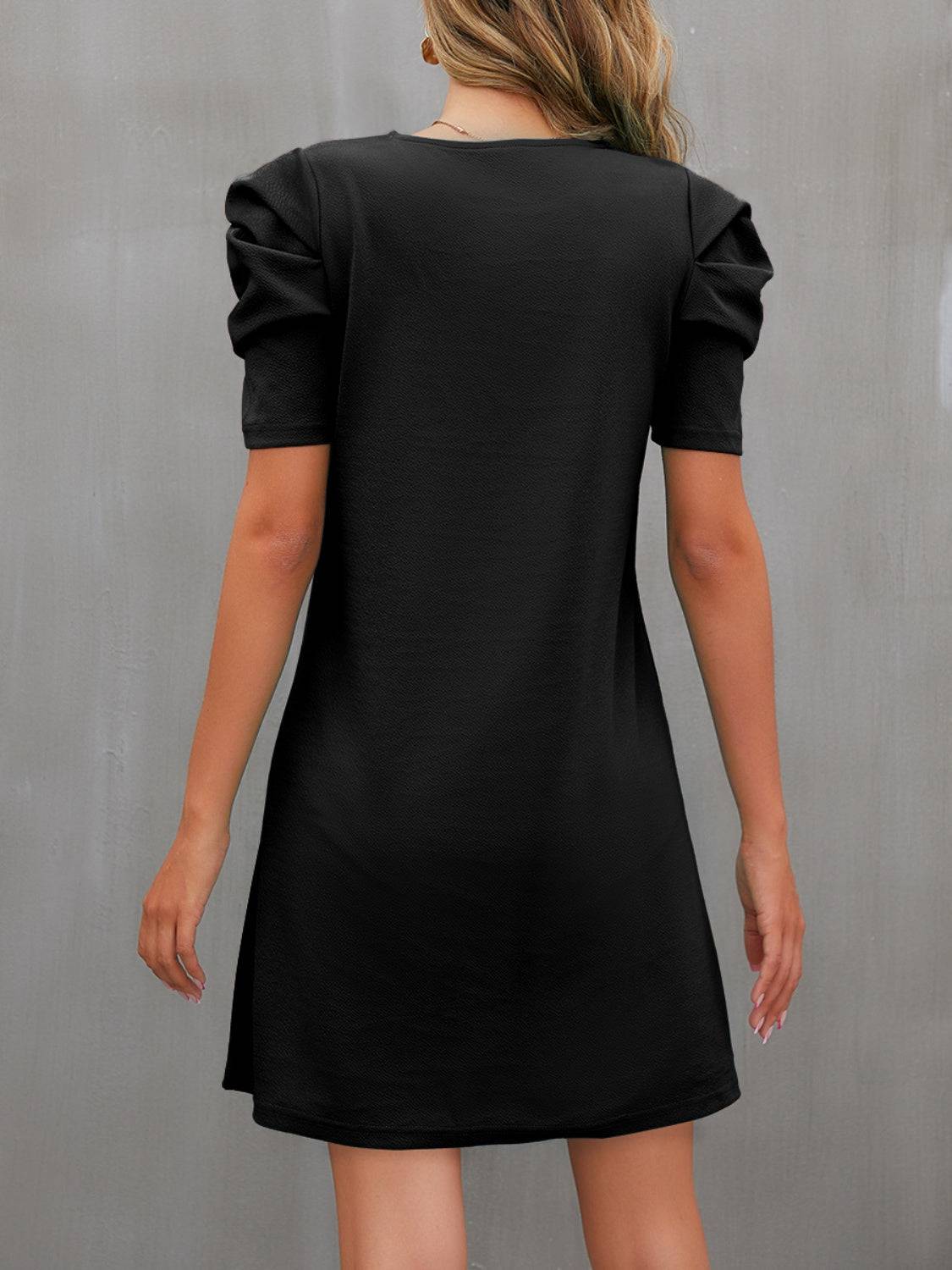 Round Neck Puff Sleeve Mini Dress - Siennasass