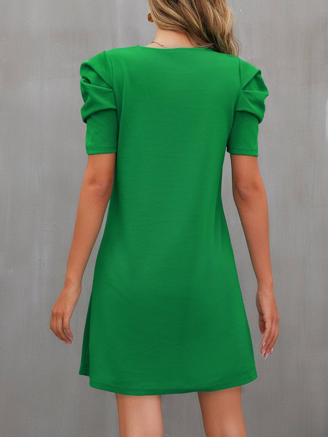 Round Neck Puff Sleeve Mini Dress - Siennasass