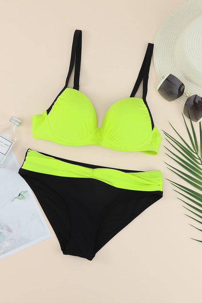 Contrast Sweetheart Neck Bikini Set - Siennasass