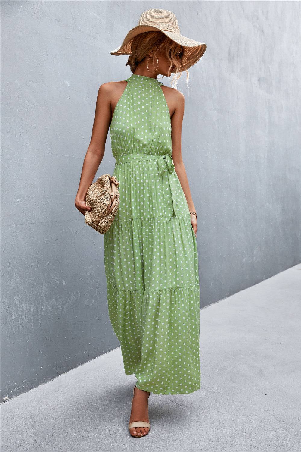 Printed Sleeveless Tie Waist Maxi Dress - Siennasass