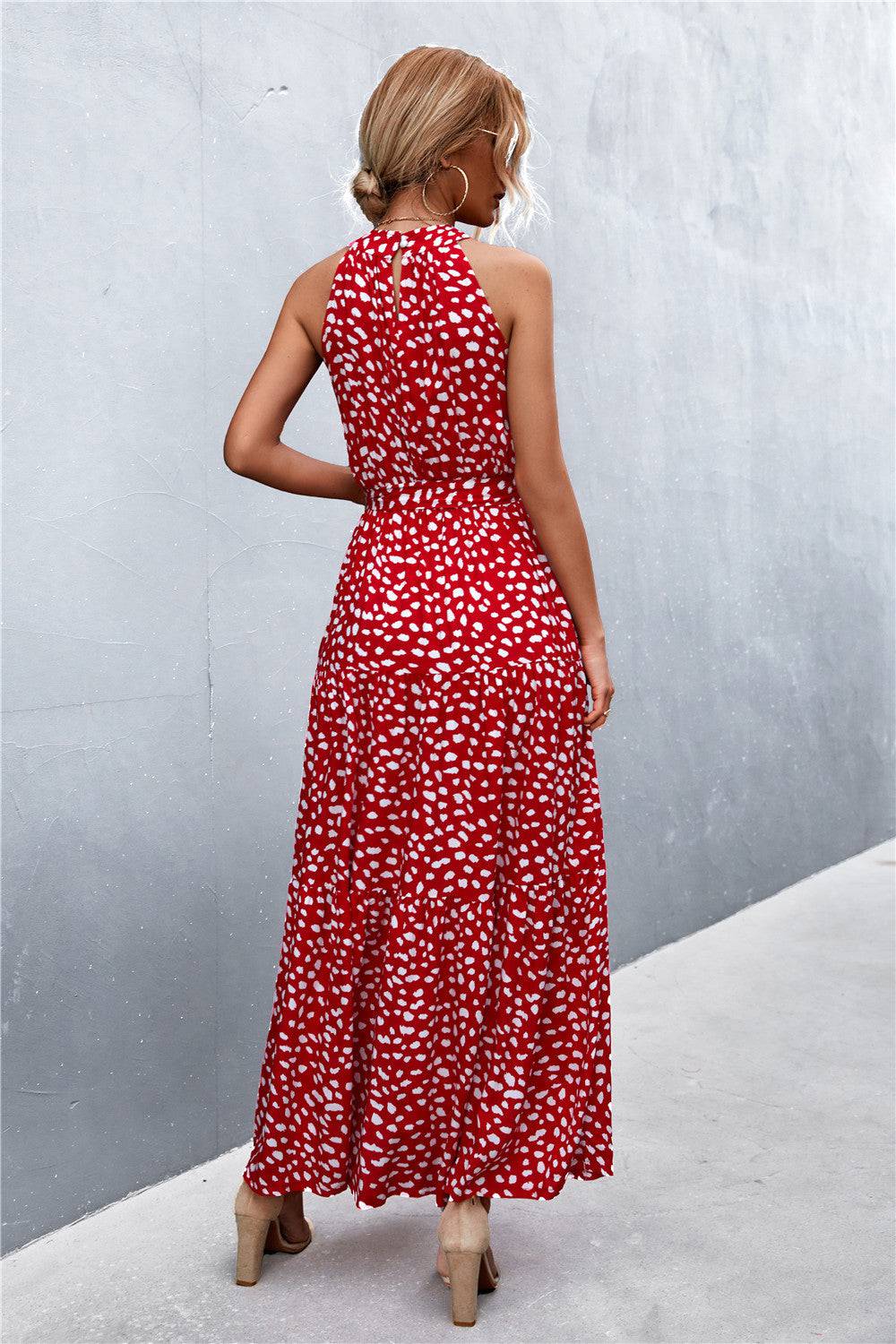 Printed Sleeveless Tie Waist Maxi Dress - Siennasass