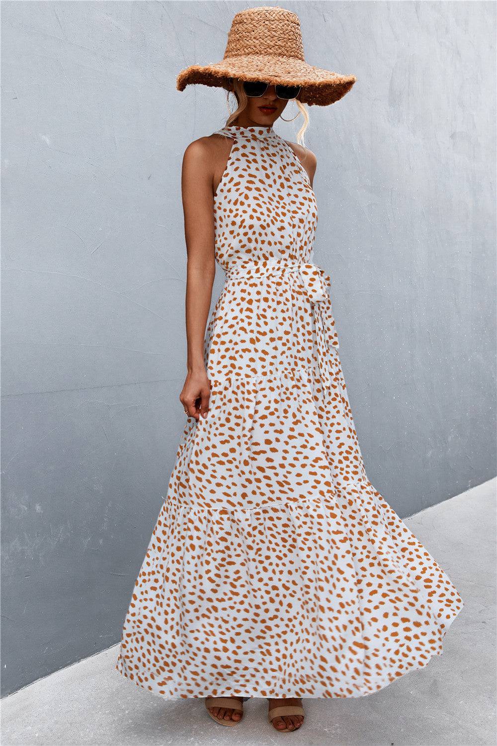 Printed Sleeveless Tie Waist Maxi Dress - Siennasass