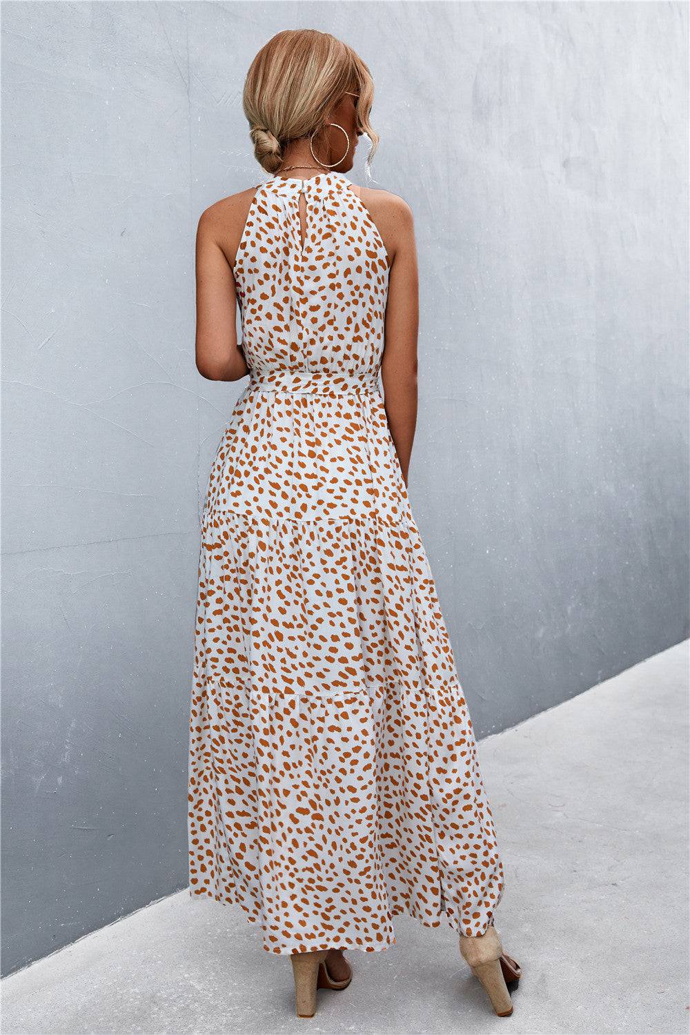 Printed Sleeveless Tie Waist Maxi Dress - Siennasass