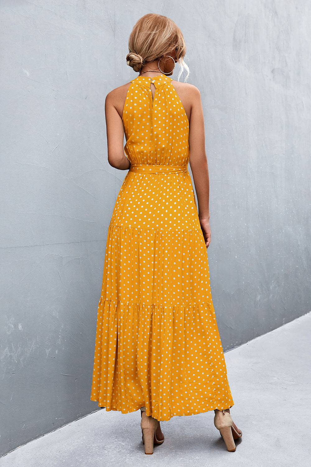 Printed Sleeveless Tie Waist Maxi Dress - Siennasass