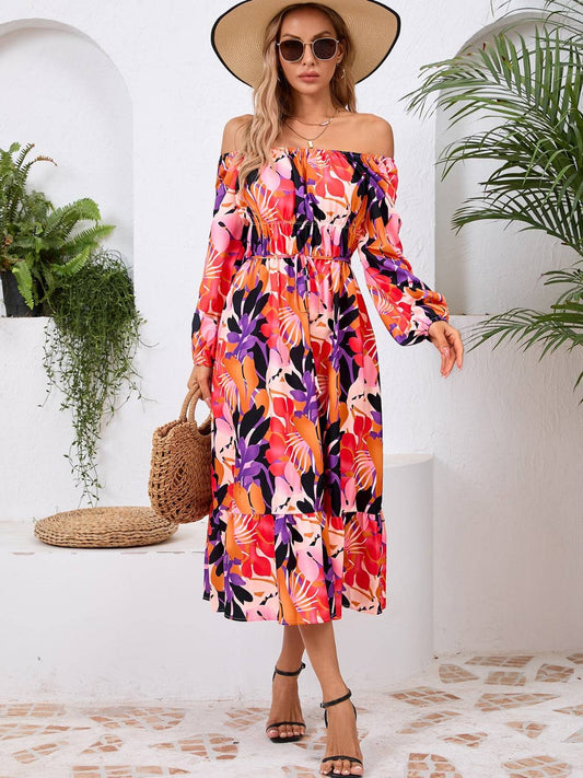 Printed Long Sleeve Midi Dress - Siennasass