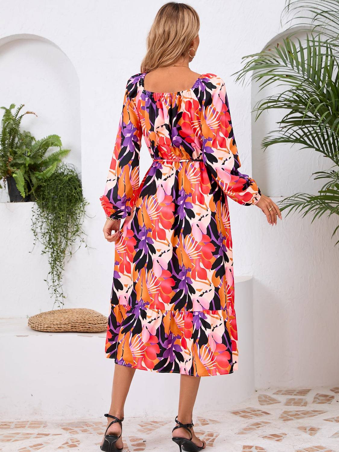 Printed Long Sleeve Midi Dress - Siennasass