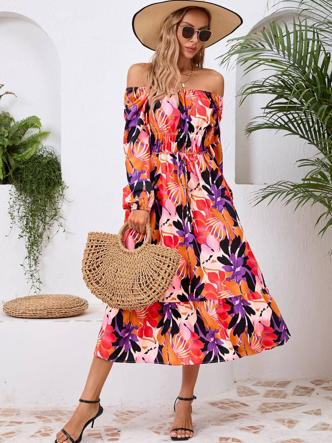 Printed Long Sleeve Midi Dress - Siennasass