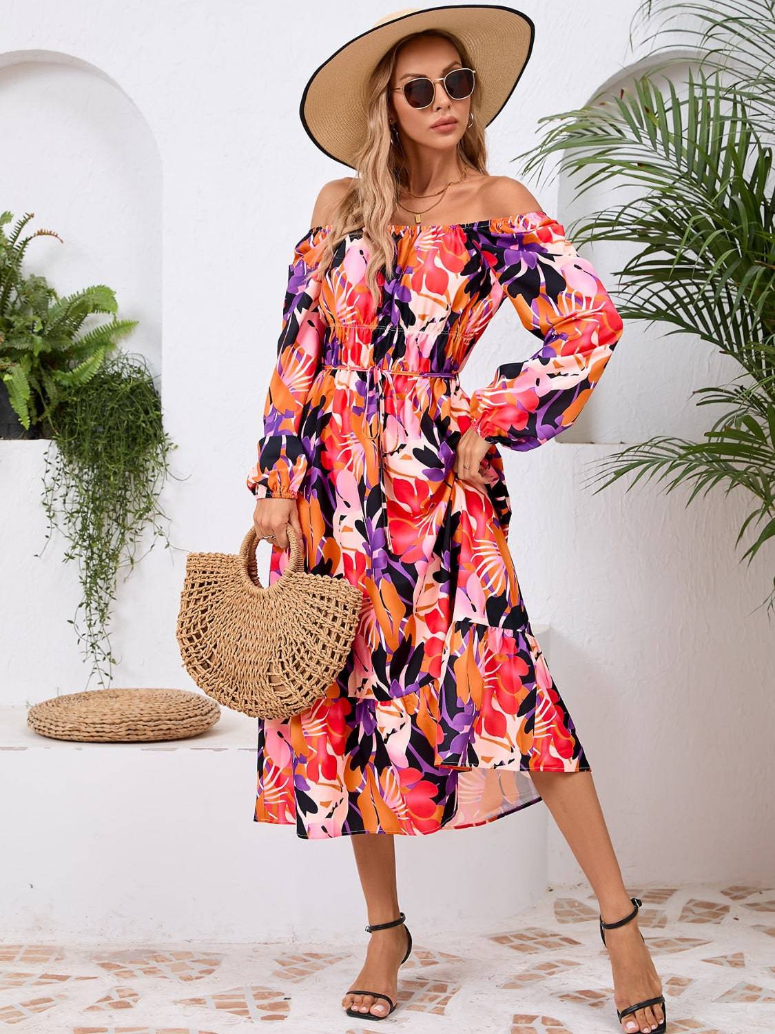 Printed Long Sleeve Midi Dress - Siennasass