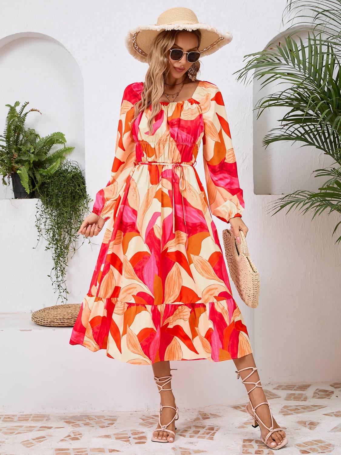 Printed Long Sleeve Midi Dress - Siennasass
