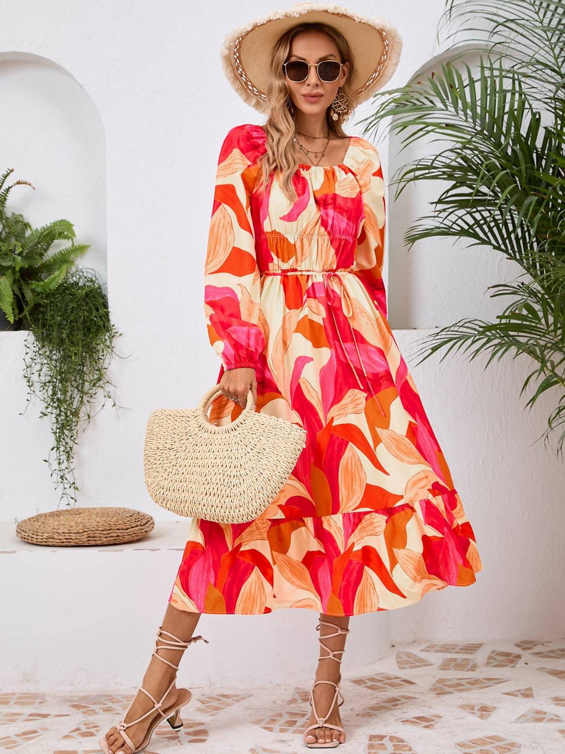 Printed Long Sleeve Midi Dress - Siennasass