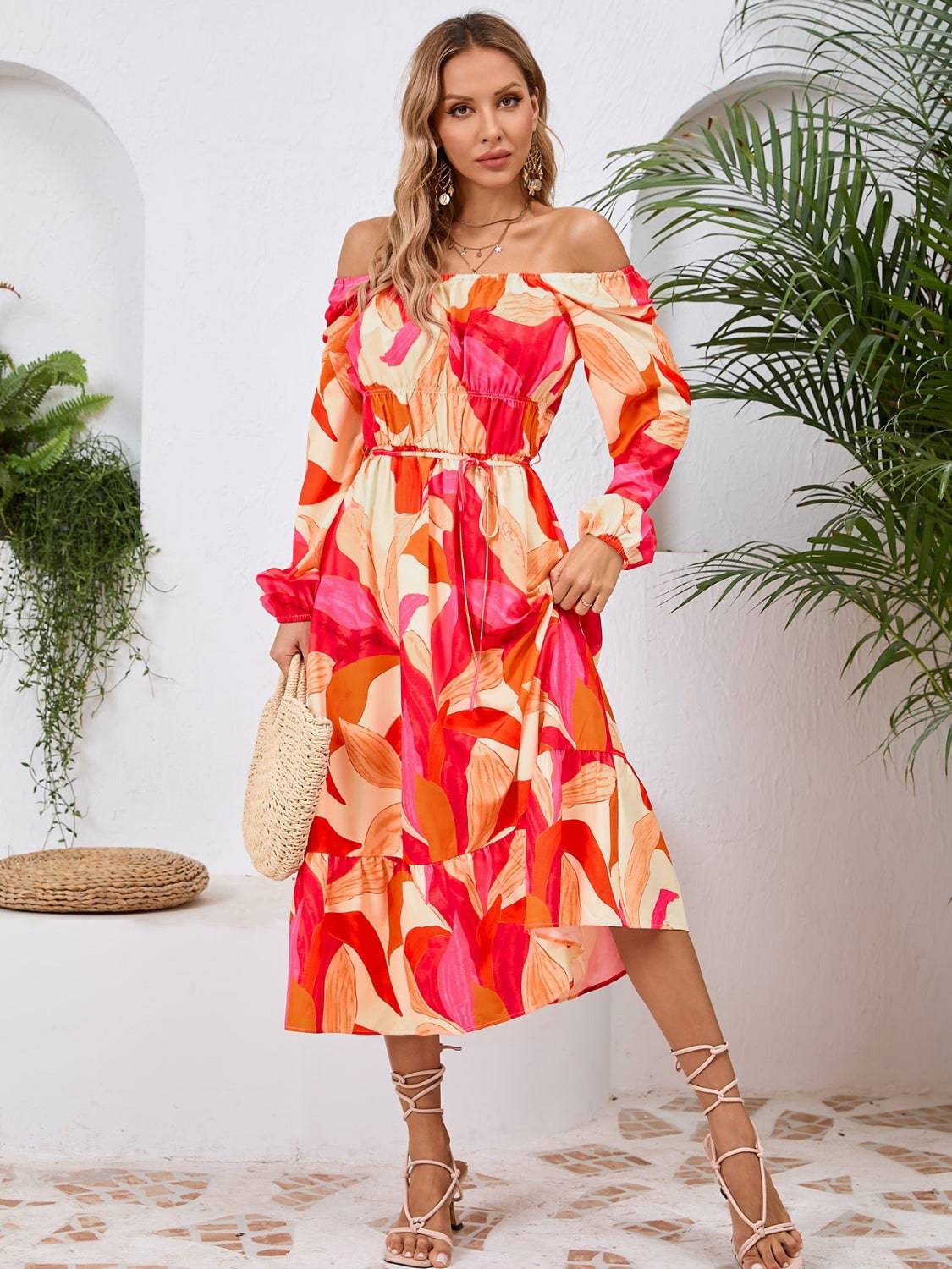 Printed Long Sleeve Midi Dress - Siennasass