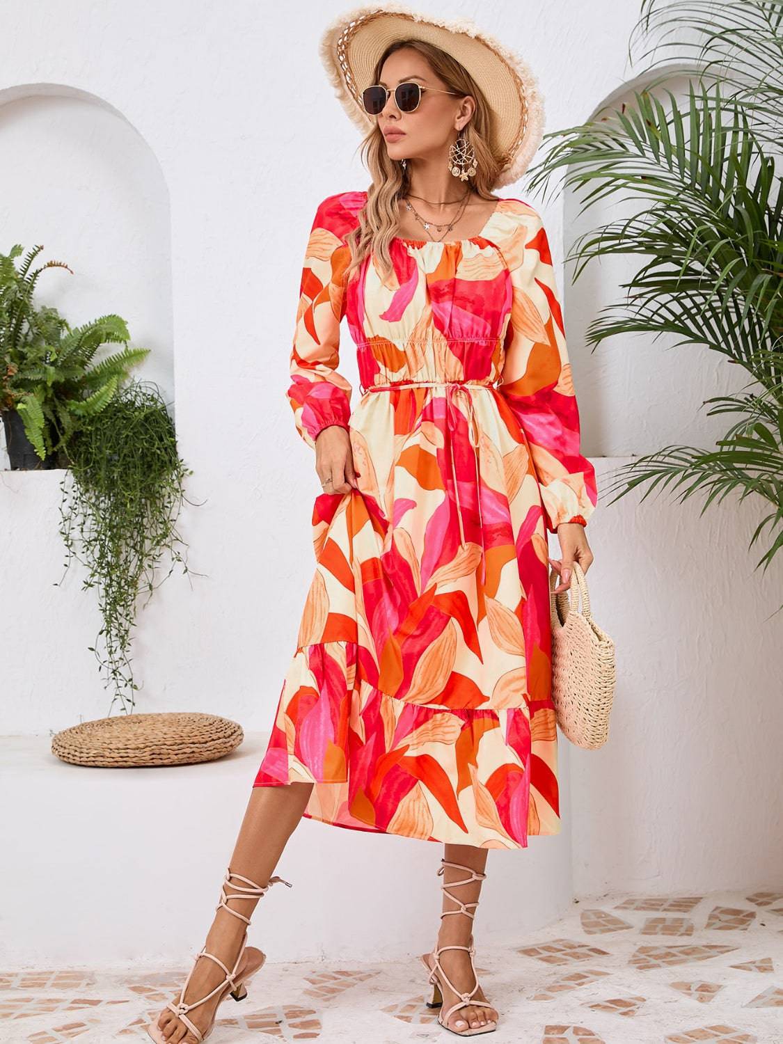 Printed Long Sleeve Midi Dress - Siennasass