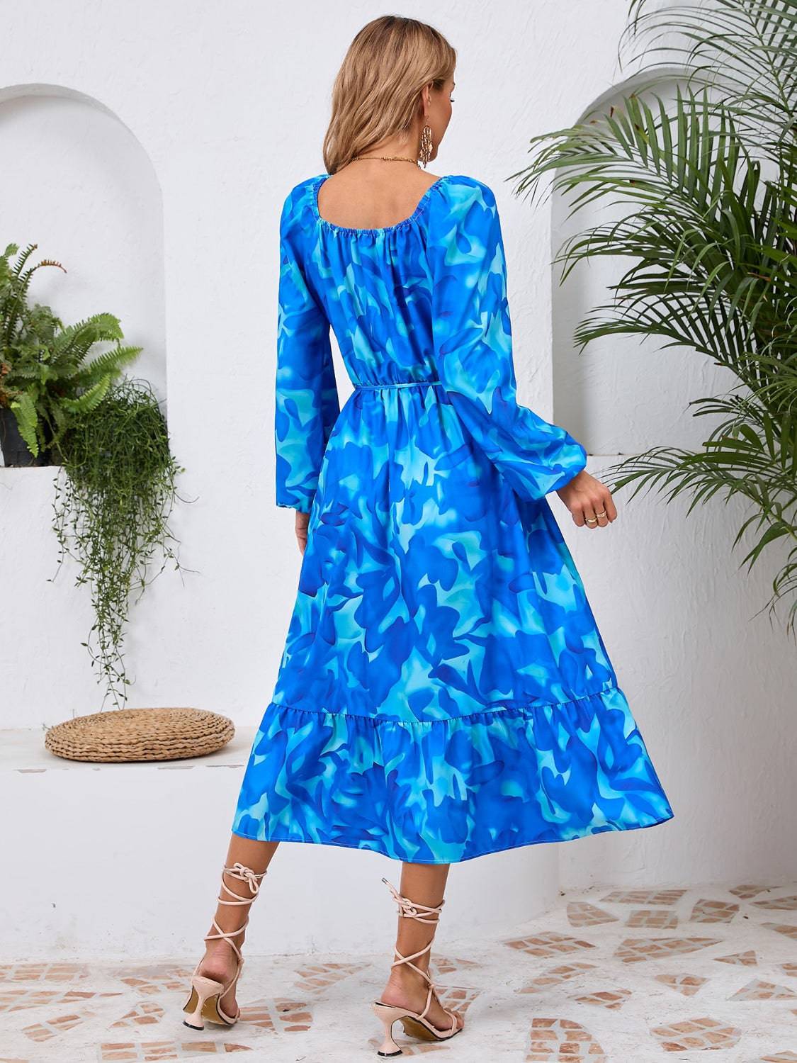Printed Long Sleeve Midi Dress - Siennasass