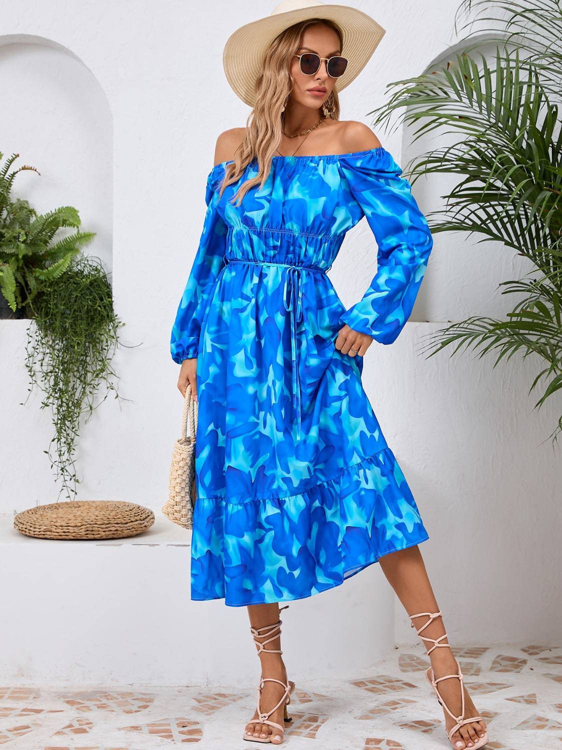 Printed Long Sleeve Midi Dress - Siennasass