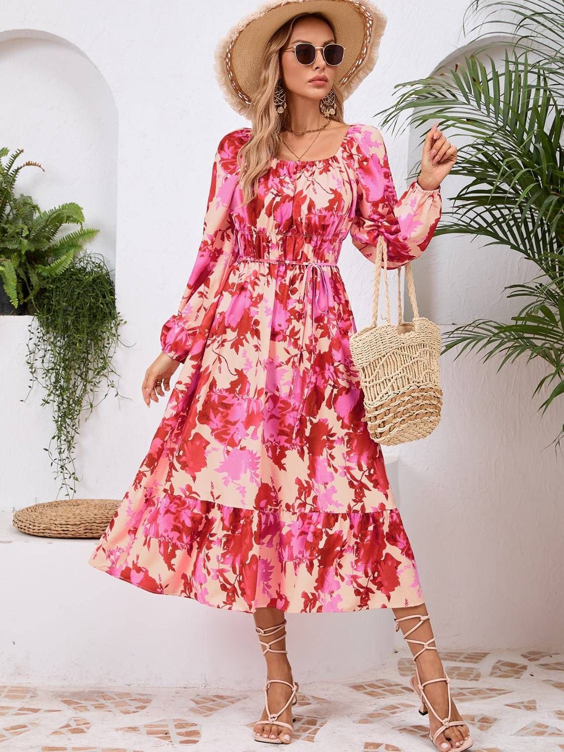 Printed Long Sleeve Midi Dress - Siennasass