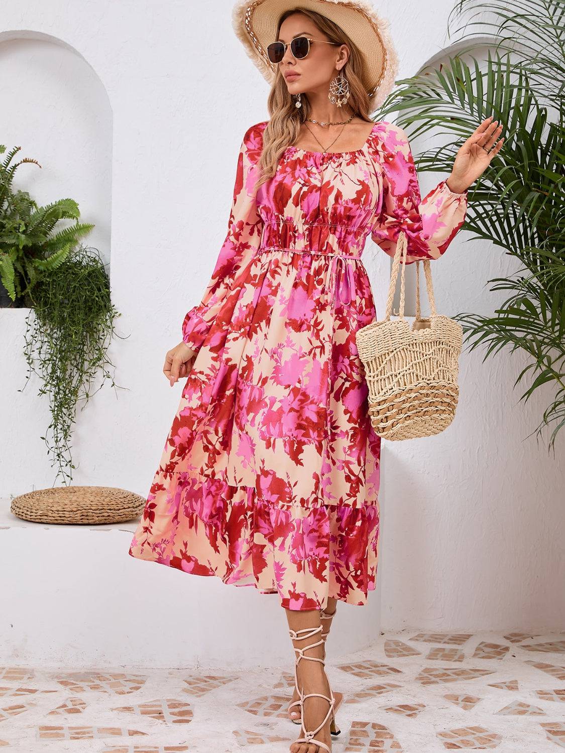 Printed Long Sleeve Midi Dress - Siennasass