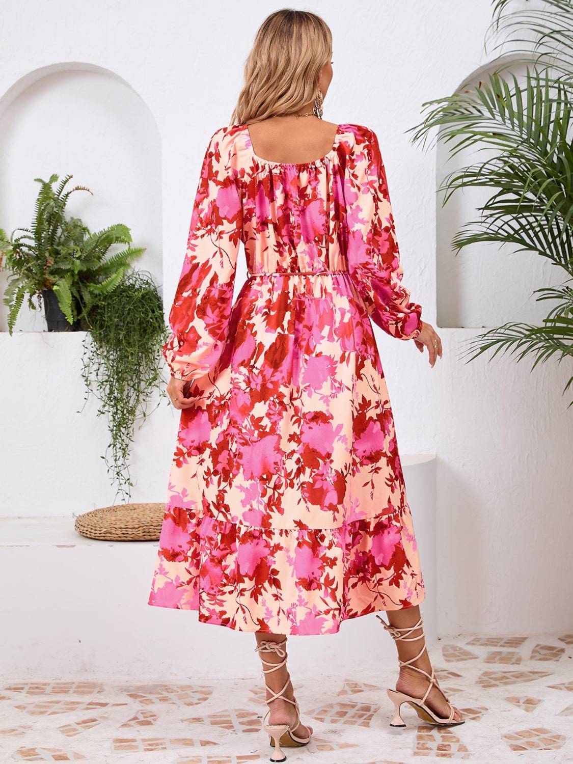 Printed Long Sleeve Midi Dress - Siennasass