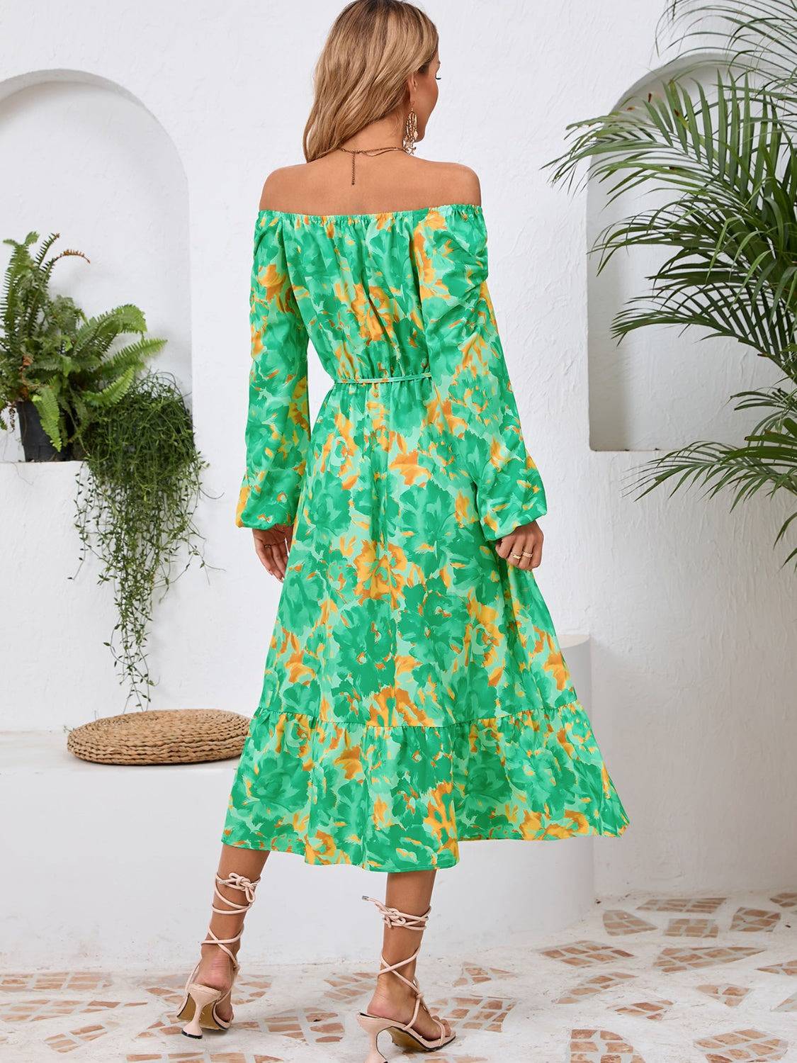 Printed Long Sleeve Midi Dress - Siennasass