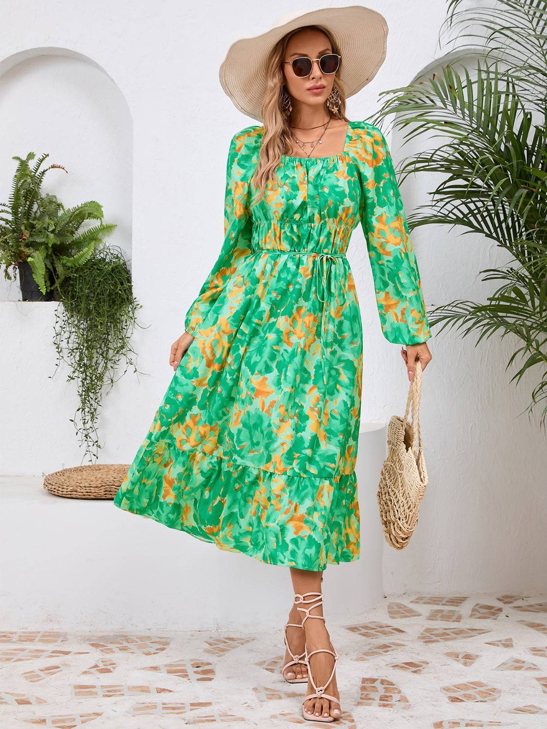 Printed Long Sleeve Midi Dress - Siennasass