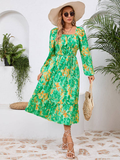 Printed Long Sleeve Midi Dress - Siennasass