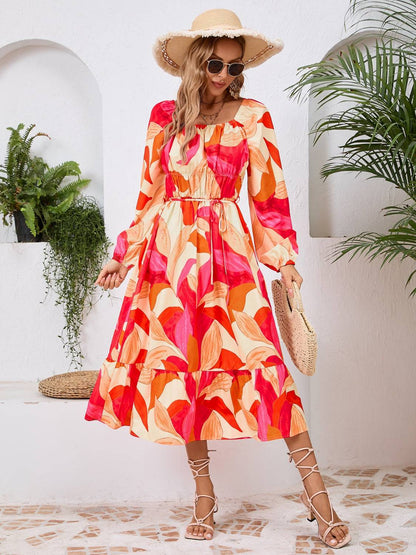 Printed Long Sleeve Midi Dress - Siennasass
