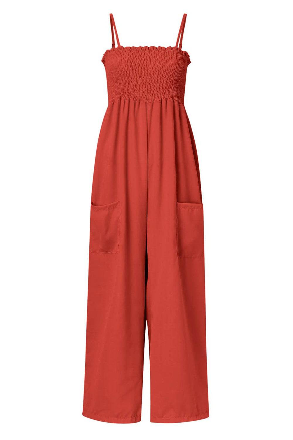 Smocked Spaghetti Strap Wide Leg Jumpsuit - Siennasass