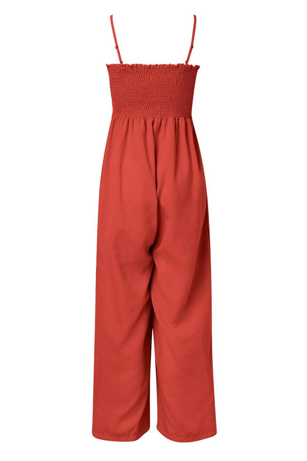 Smocked Spaghetti Strap Wide Leg Jumpsuit - Siennasass