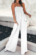 Smocked Spaghetti Strap Wide Leg Jumpsuit - Siennasass