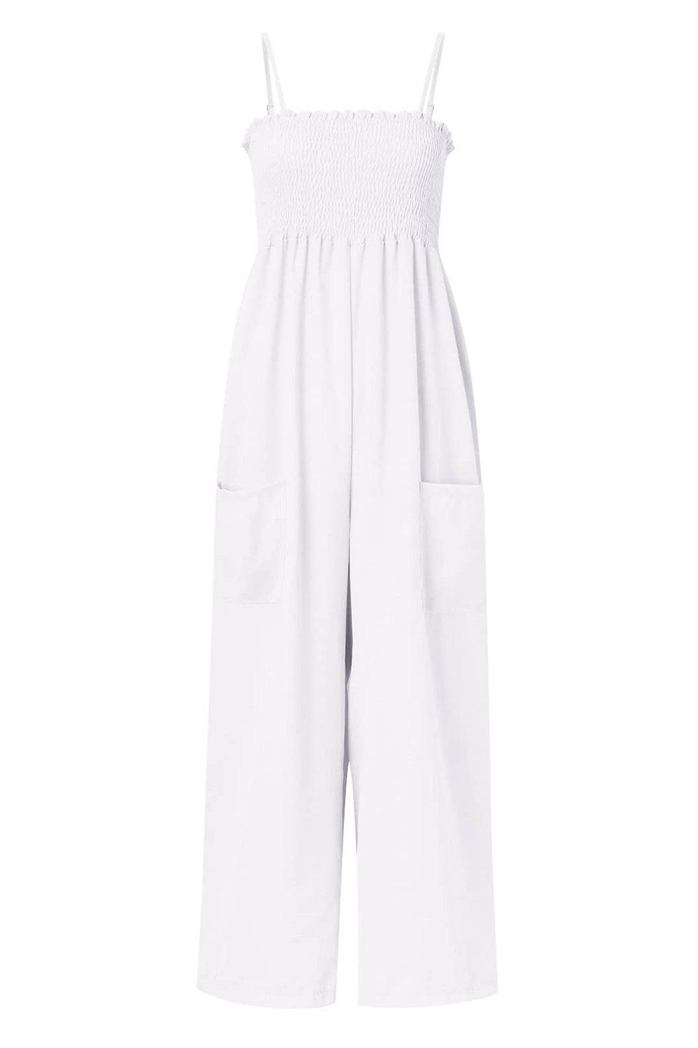 Smocked Spaghetti Strap Wide Leg Jumpsuit - Siennasass