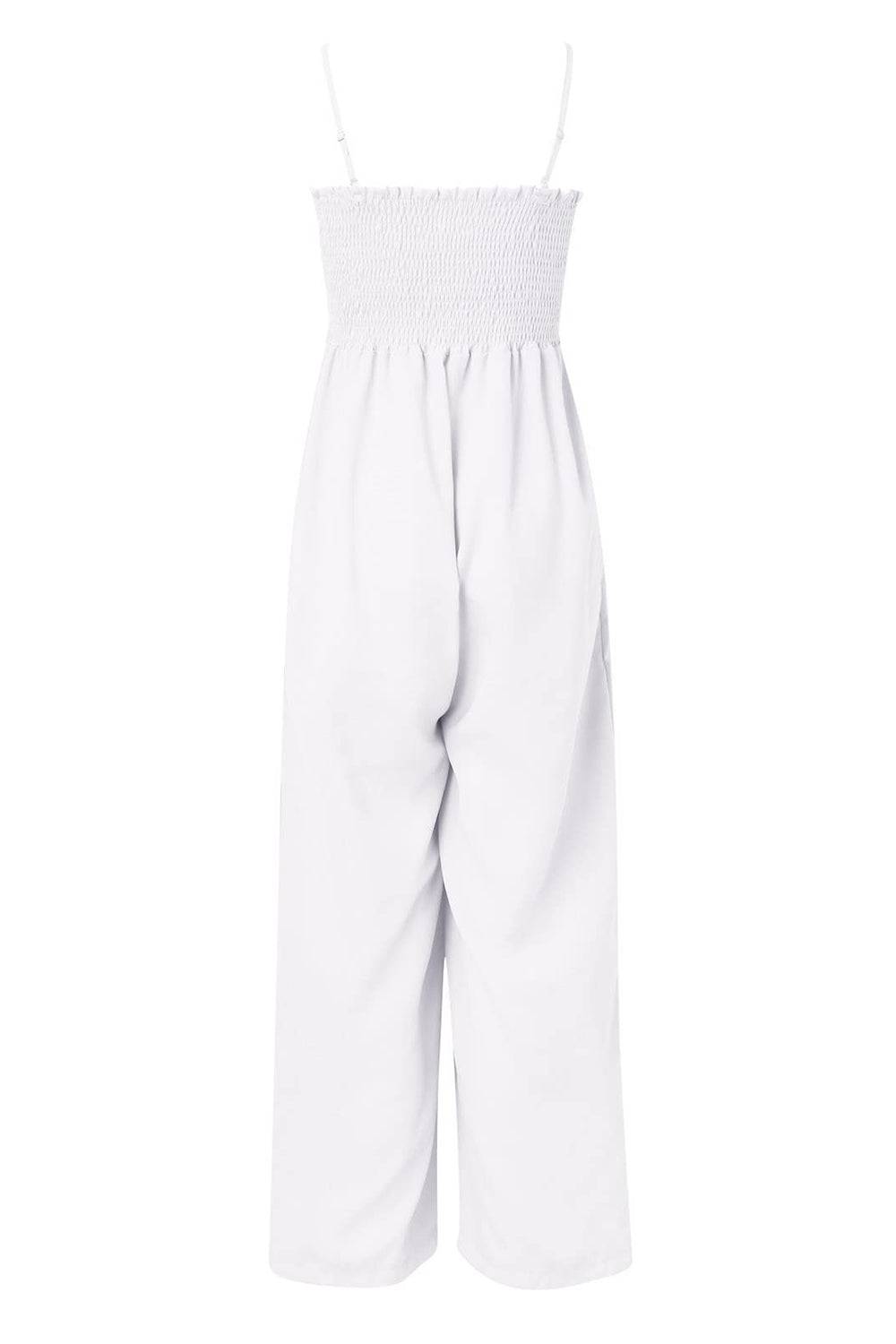 Smocked Spaghetti Strap Wide Leg Jumpsuit - Siennasass