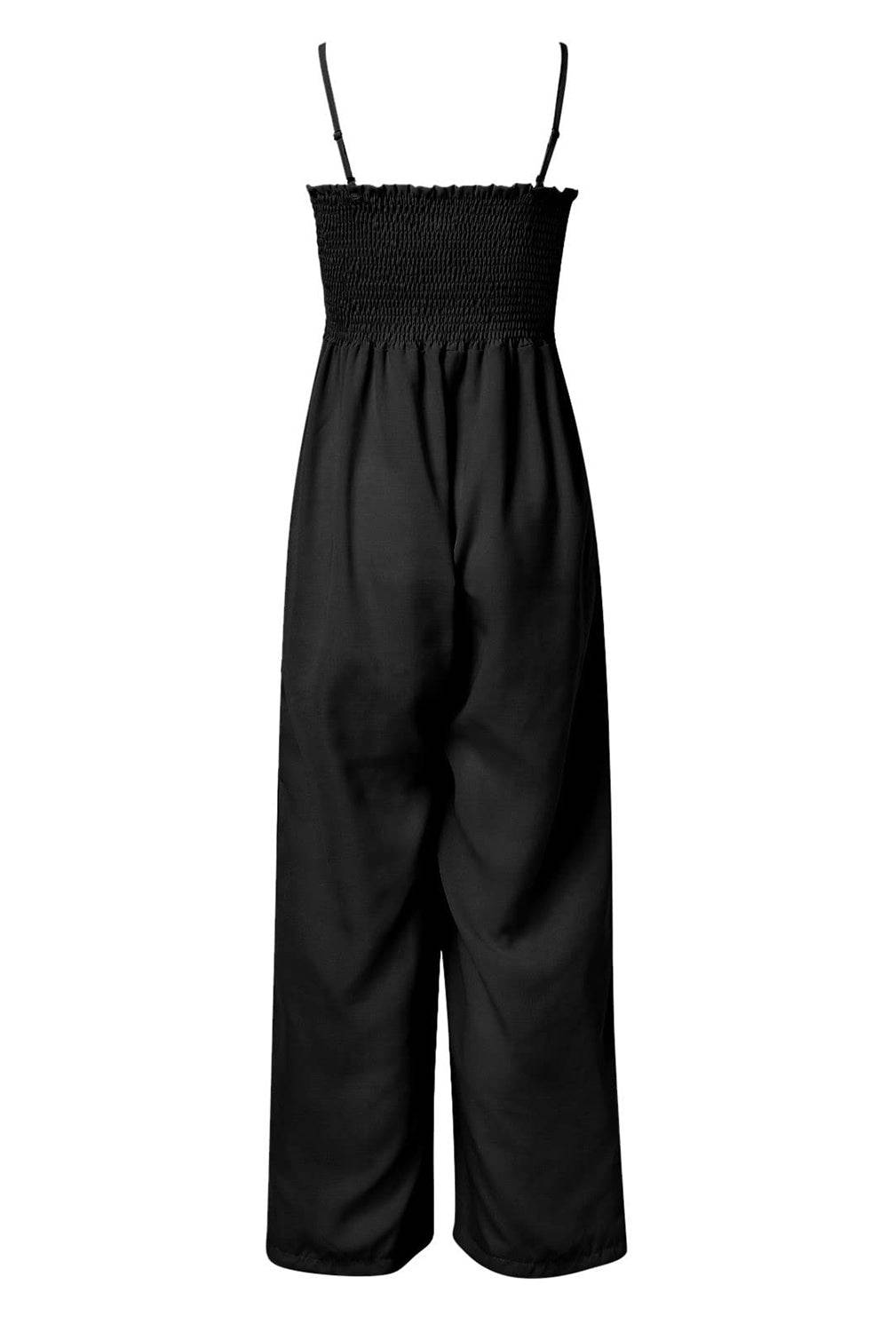 Smocked Spaghetti Strap Wide Leg Jumpsuit - Siennasass