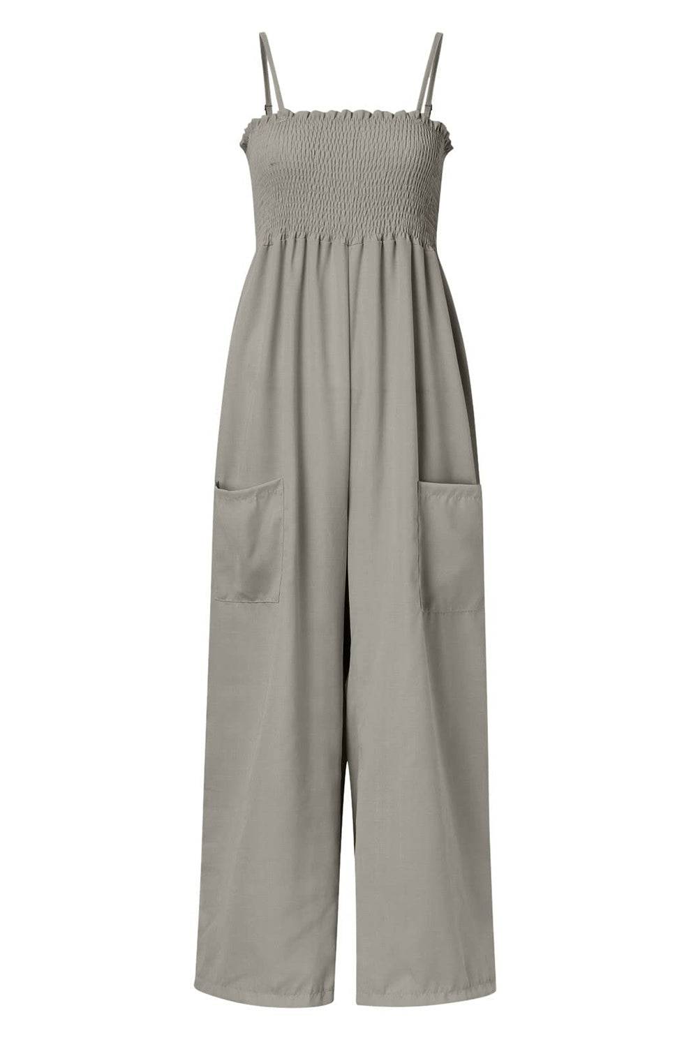 Smocked Spaghetti Strap Wide Leg Jumpsuit - Siennasass