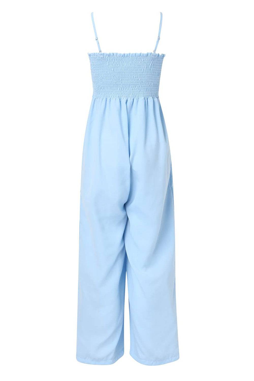 Smocked Spaghetti Strap Wide Leg Jumpsuit - Siennasass