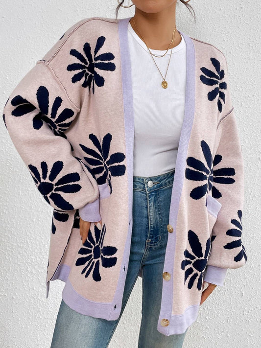 Strickjacke mit kontrastierender, überschnittener Schulterpartie und langen Ärmeln