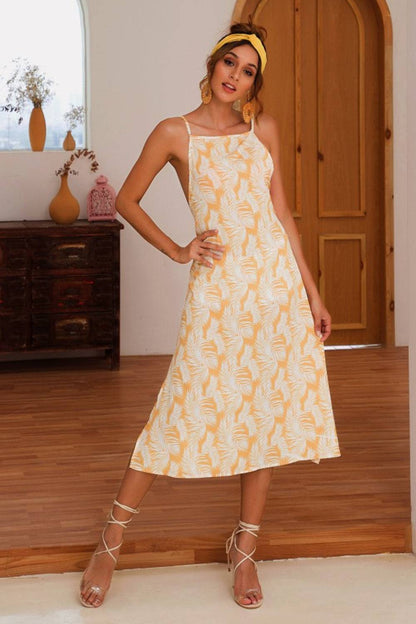 Slit Crisscross Printed Sleeveless Cami Dress - Siennasass