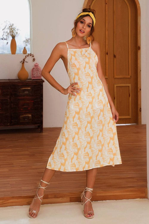 Slit Crisscross Printed Sleeveless Cami Dress - Siennasass
