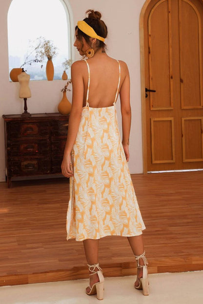 Slit Crisscross Printed Sleeveless Cami Dress - Siennasass