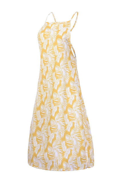 Slit Crisscross Printed Sleeveless Cami Dress - Siennasass
