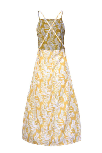 Slit Crisscross Printed Sleeveless Cami Dress - Siennasass