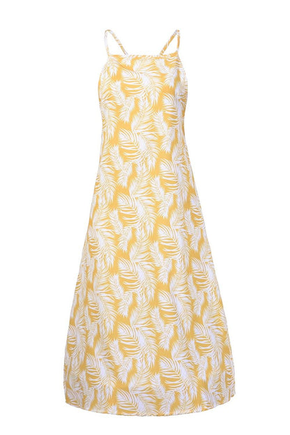 Slit Crisscross Printed Sleeveless Cami Dress - Siennasass