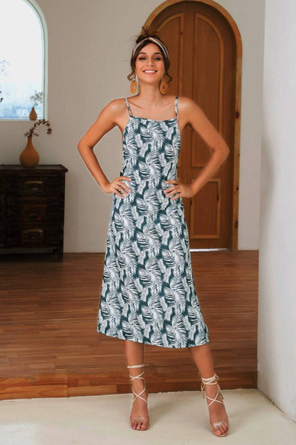 Slit Crisscross Printed Sleeveless Cami Dress - Siennasass