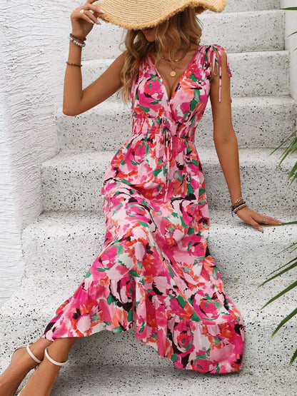 Ruffled Smocked Printed Sleeveless Dress - Siennasass