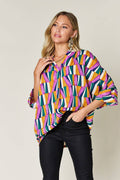 Double Take Full Size Geometric Notched Raglan Sleeve Blouse - Siennasass