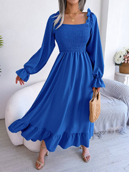 Smocked Square Neck Flounce Sleeve Dress - Siennasass