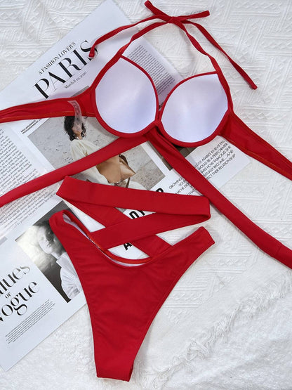 Crisscross Halter Neck Bikini Set - Siennasass