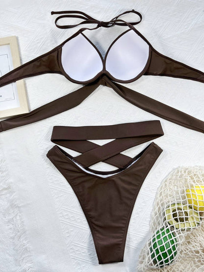Crisscross Halter Neck Bikini Set - Siennasass