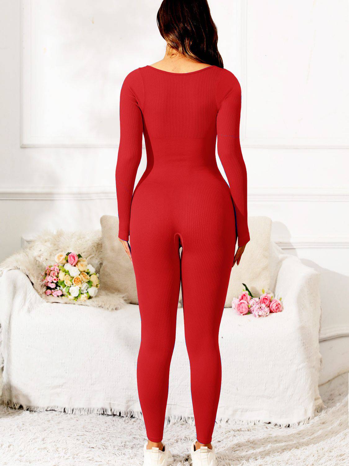 Scoop Neck Long Sleeve Active Jumpsuit - Siennasass
