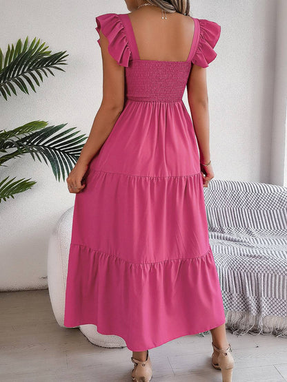 Smocked Square Neck Cap Sleeve Midi Dress - Siennasass